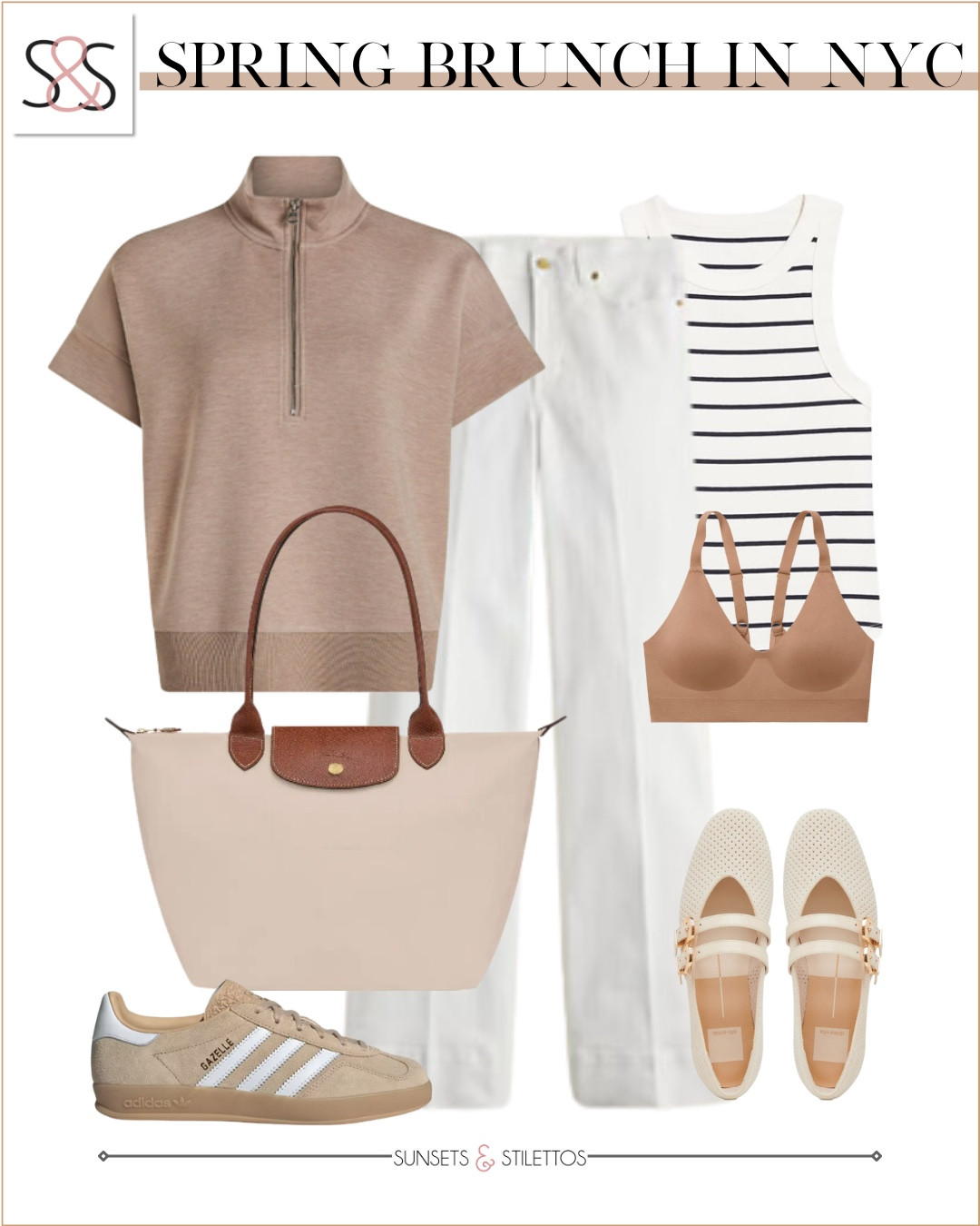 This polished neutral combo is perfect for a spring brunch in the city. Clean white denim and soft stripes balance comfort with style, and the sneakers make it easy to explore after the meal

Sunsets and Stilettos spring outfit striped tank neutral pullover white denim Adidas Gazelle Longchamp tote ballet flats capsule wardrobe city casual style

#LTKOver40 #LTKSeasonal #LTKWorkwear