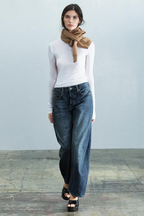 Zara - Zw Collection Mid-Waist Barrel Jeans - Blue - 10 - Woman | Zara UK