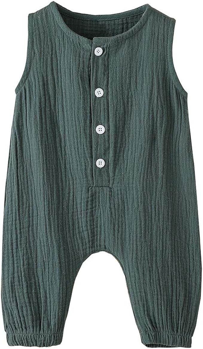 Arleysh Newborn Baby Boys Girls Romper Jumpsuit Cotton Linen Sleeveless Ruffled Bodysuit Infant S... | Amazon (US)