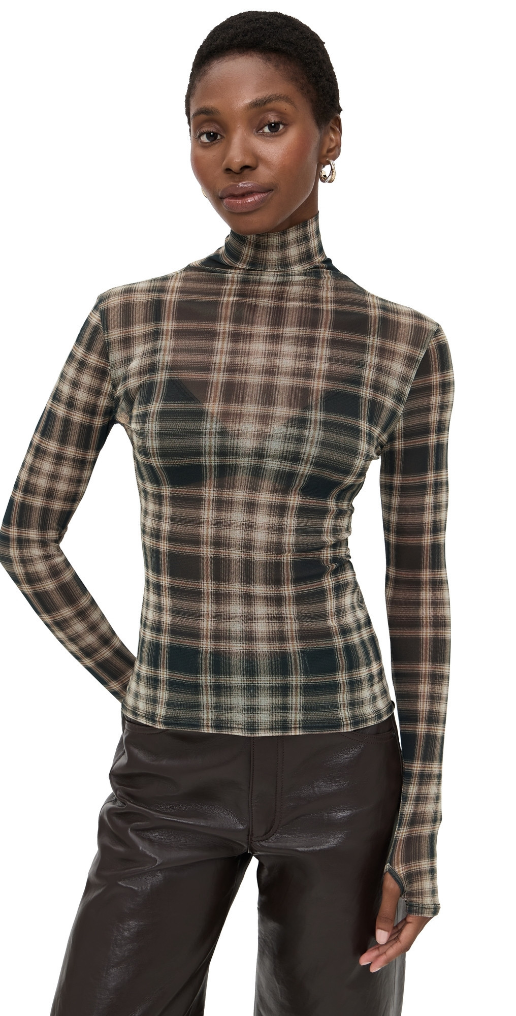 Enza Costa Plaid Mesh Turtleneck Plaid S | Shopbop