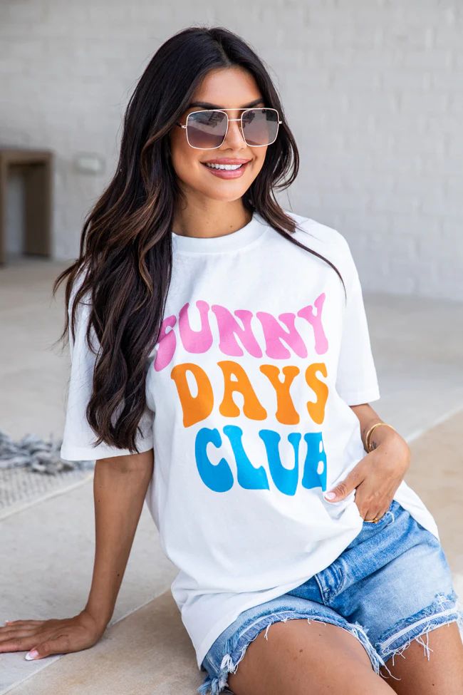 Sunny Days Club White Oversized Graphic Tee | Pink Lily