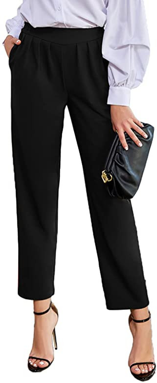 GRACE KARIN Women's 2023 Casual Work Pants Pocket Elastic High Waist Straight Leg Trouser | Amazon (US)