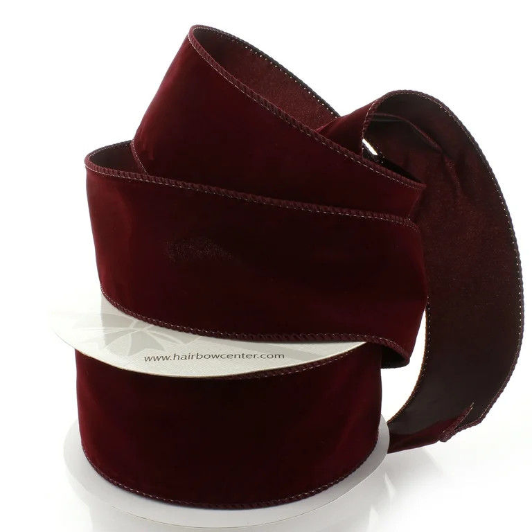 Ribbon Traditions 2.5" Wired Suede Velvet Ribbon Burgundy - 10 Yards | Walmart (US)