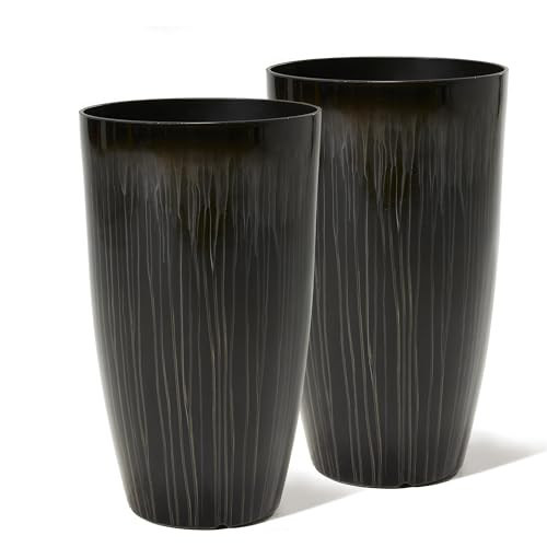 Worth Garden 23.5" H. Large Plastic Planters - Set of 2 Gradient Black Glossy Smooth Finish - Tall Plant Pots for Indoor & Outdoor Use - Decorative Lightweight Flower Pots for Front Porch, Patio, Deck | Amazon (US)