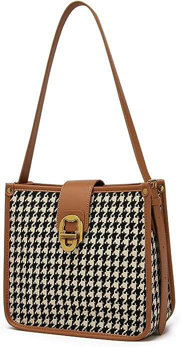 FOXLOVER Lady New Houndstooth Commuter Shoulder Bag Autumn and Winter Large-Capacity Retro Portab... | Amazon (US)