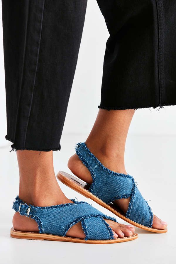 Frayed Denim Cross-Strap Sandal | Urban Outfitters US