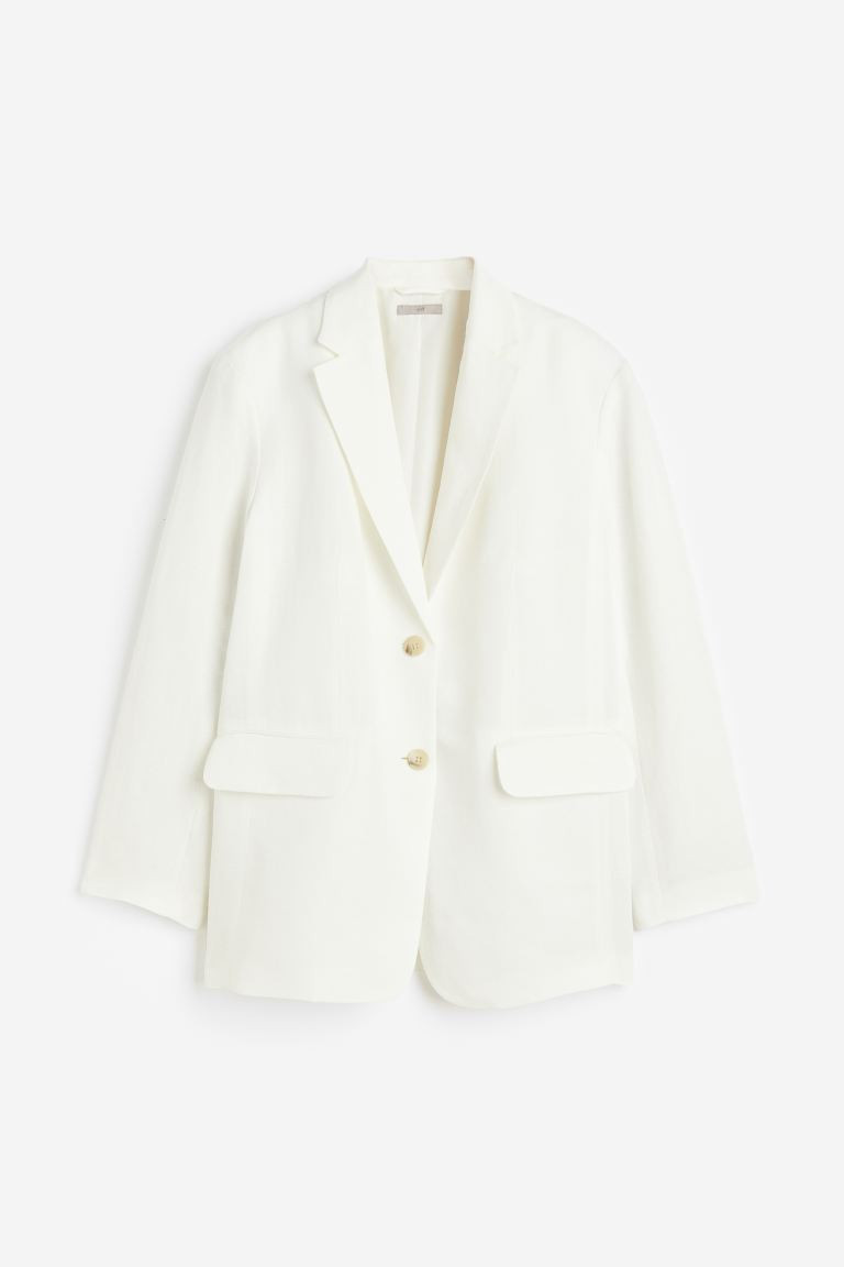 Oversized Blazer aus Leinenmix - V-Ausschnitt - Langarm - Weiß - Ladies | H&M DE | H&M (DE, AT, CH, NL, FI)