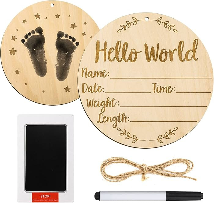 Baby Announcement Sign, 5.9 Inch Round Baby Nursery Name Signs with Ink Pad for Baby Hand and Foo... | Amazon (US)