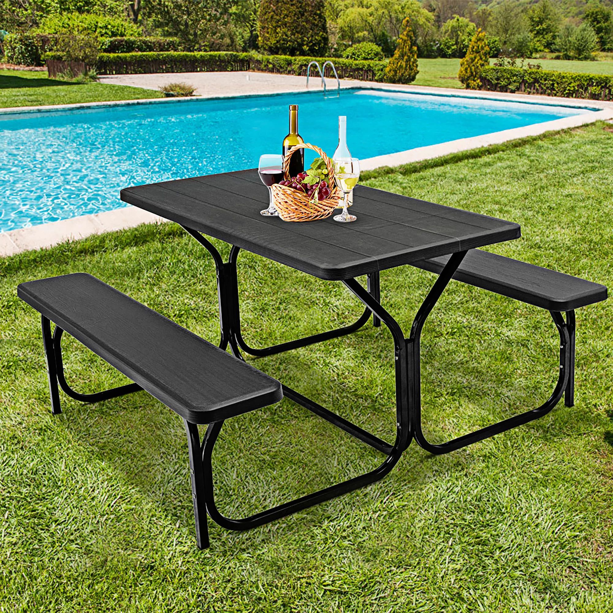 Costway Picnic Table Bench Set Outdoor Backyard Patio Garden Party Dining All Weather Black | Walmart (US)