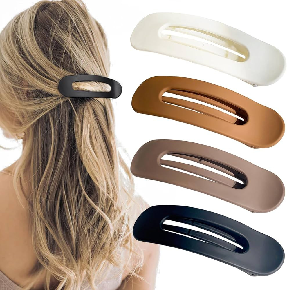 Flat Hair Clips Large Claw Clips - Flat Claw Clips for Women | Lay Down Hair Clip for Thin & Thic... | Amazon (US)