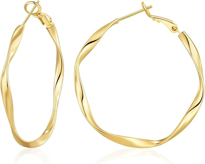 OOOPEL Gold Hoops Earrings for Women, Big 925 Sterling Silver Hoop Earrings Lightweight Hypoaller... | Amazon (US)