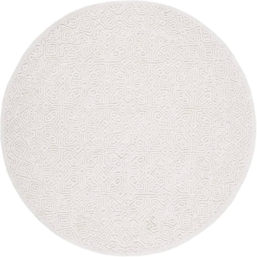 SAFAVIEH Textural Collection Area Rug - 8' Round, Ivory, Handmade Wool, Ideal for High Traffic Ar... | Amazon (US)