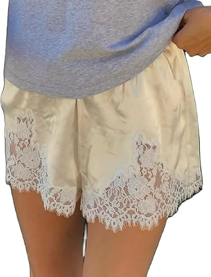 Satin Shorts for Women Low Rise Lace Trim Patchwork Silk Slip Micro Shorts Lounge Pettipants Paja... | Amazon (US)
