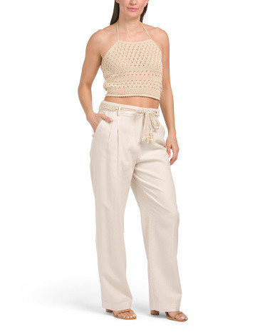 Halter Pullover Crochet Knit Top With Straight Leg Pants Set | TJ Maxx