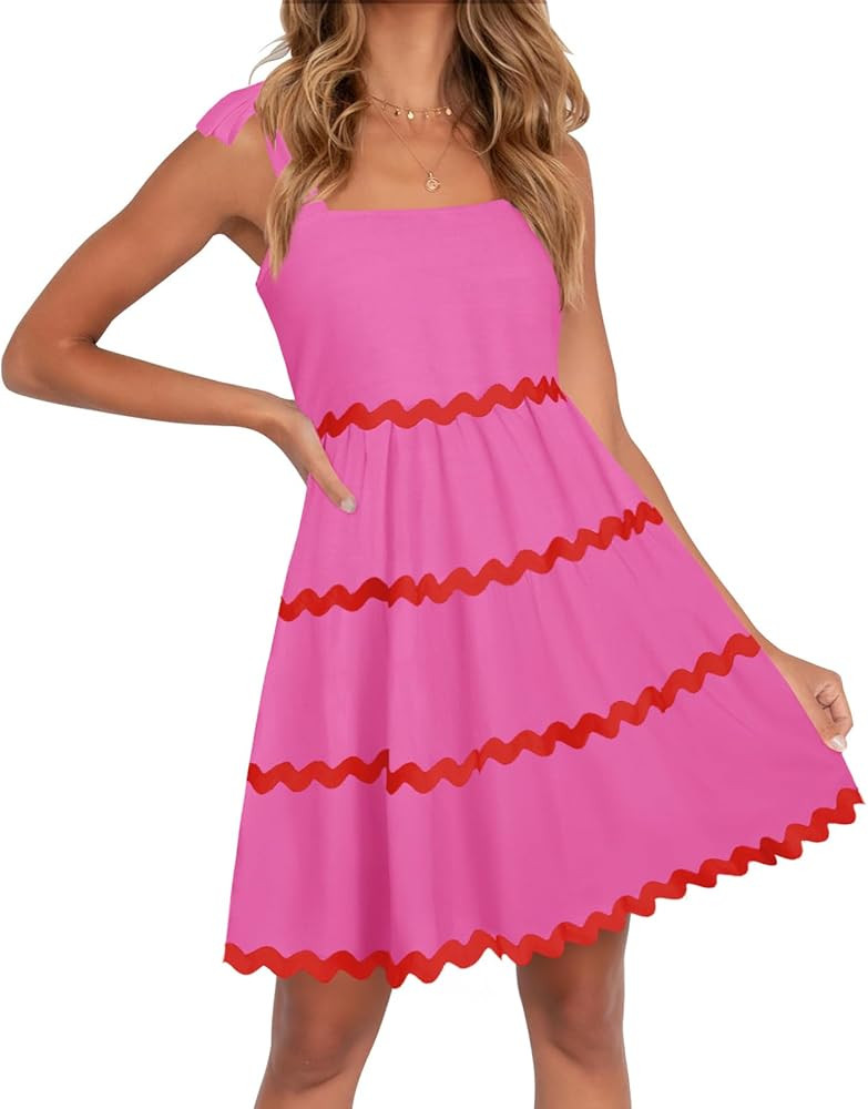 ZESICA Women's 2024 Summer Swing Mini Dress Casual Spaghetti Straps Sleeveless Smocked Backless F... | Amazon (US)