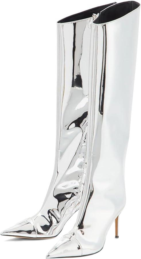 MUCCCUTE Knee High Boots Women High Heel Metallic Stiletto Pointed Toe Thigh High Boots Tall Long... | Amazon (US)