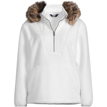 Women's Hooded Half Zip Faux Fur Sherpa Fleece Pullover | Lands' End (US)