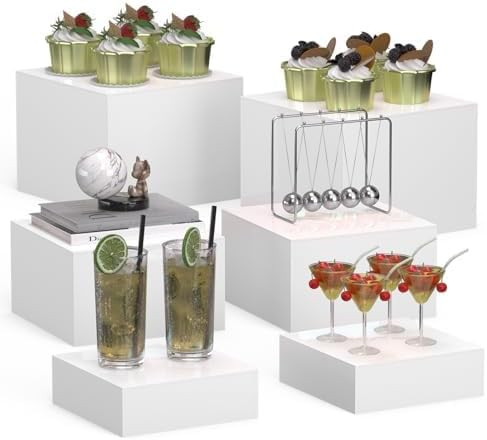 6pcs White Acrylic Food Display Risers Stands, Desert (Dessert) Risers, Buffet Display Stands, Ac... | Amazon (US)