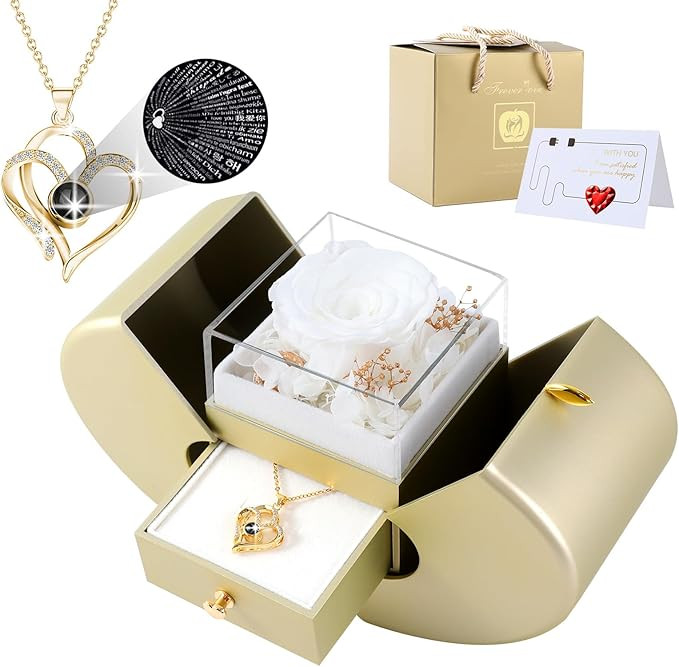 Preserved White Rose gift Box with I Love You Necklace 100 Languages, Gifts For Her Mom Wife Wome... | Amazon (US)
