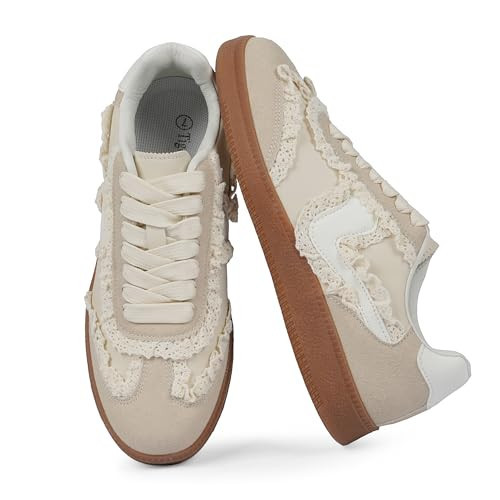 Tigeridea Beige Lace Sneakers for Women Business Casual Comfortable Tennis Shoes Lace up Slip on Women's Fashion Sneakers Size 7.5 | Amazon (US)
