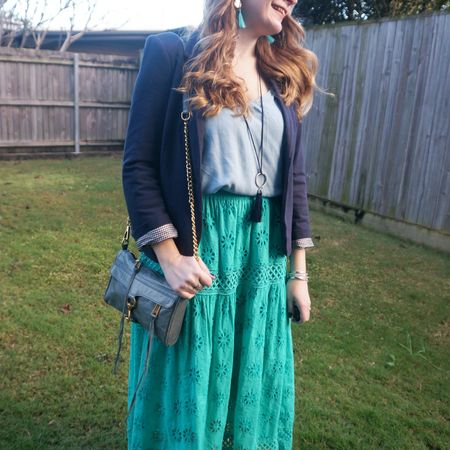 Blue and green with my chambray cami, navy blazer, Kmart green broderie midi skirt and blue mini MAC for a day in the office 💙💚

#LTKaustralia #LTKworkwear #LTKbag