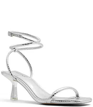 ALDO Dime Metallic Snake Embossed Square Toe Strappy Dress Sandals - 7.5 | Dillard's