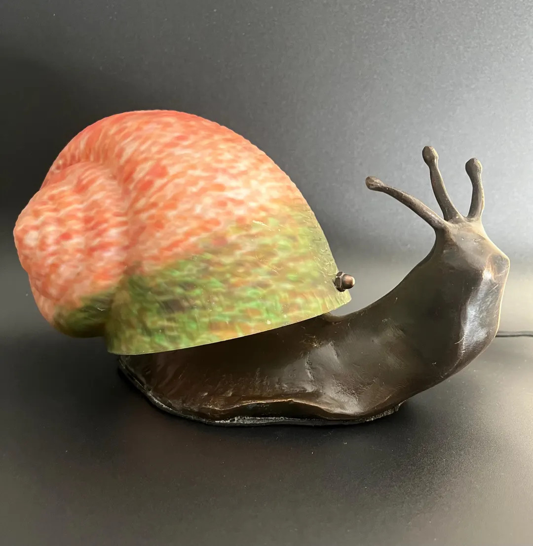 Vintage Tiffany-Style Snail Table Lamp – Whimsical Art Glass & Metal Accent Light, | Etsy (US)