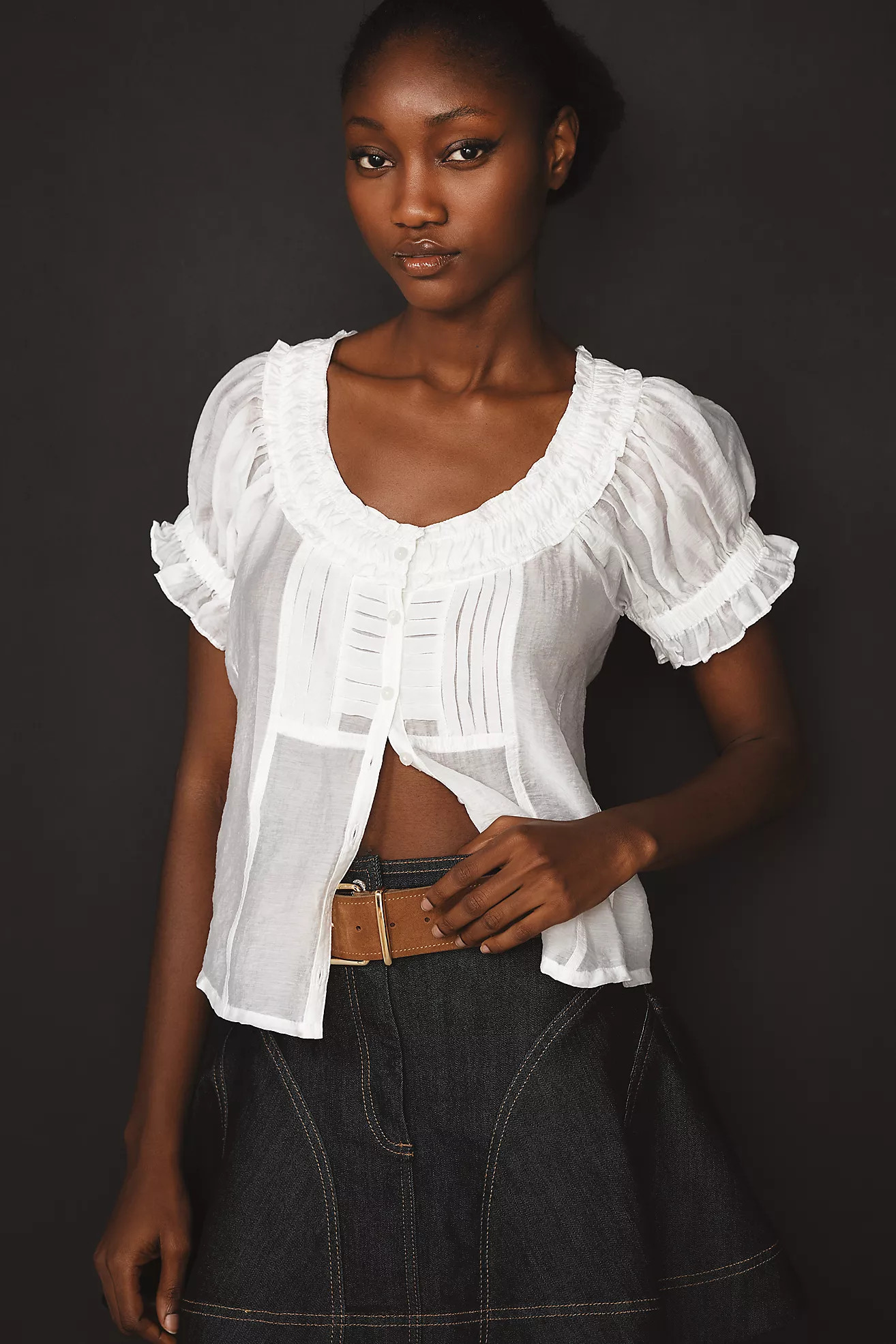 Pilcro Short-Sleeve Sheer Silky Blouse | Anthropologie (US)