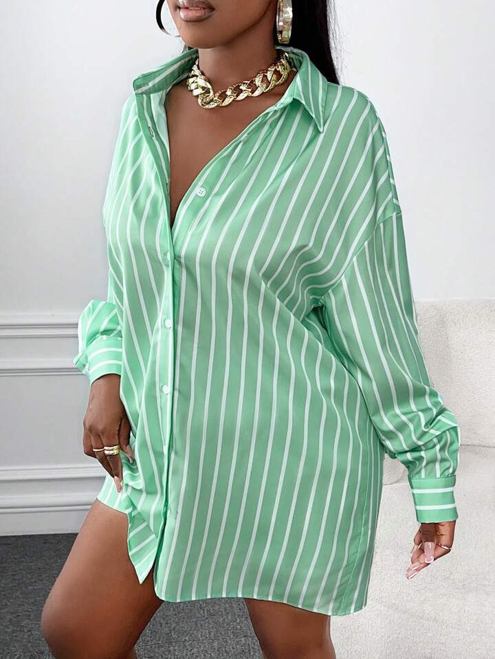 SHEIN Slayr Striped Print Drop Shoulder Shirt & Shorts | SHEIN