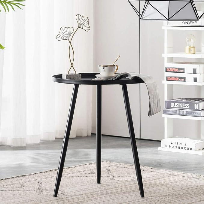 Apicizon 16" Round Side Table, Black End Table for Living Room, Bedside, Mid Century Modern Coffe... | Amazon (US)
