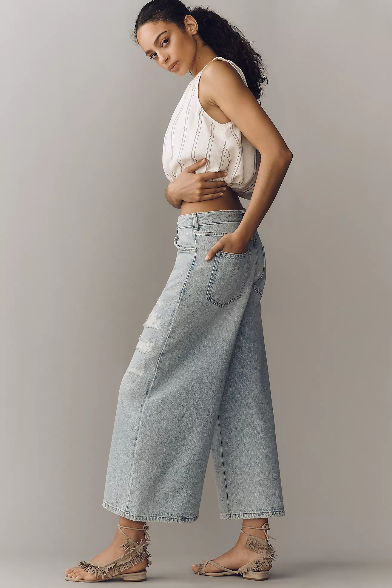 Pilcro Lyra High-Rise Crop Wide-Leg Distressed Jeans | Anthropologie (US)