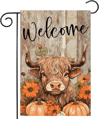 Fall Highland Cow Garden Flags 12x18 Double Sided, Welcome Fall Pumpkin Yard Flag for Outside Decor, Autumn Thanksgiving Holiday Outdoor Seasonal Decorations for Home | Amazon (US)