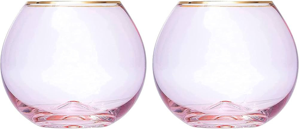 Amazon.com | The Wine Savant Colored Blush Pink & Gilded Rim Wine Glass, Large 18oz Glasses 2-Set... | Amazon (US)
