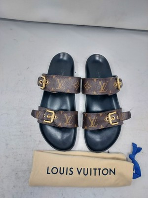 Louis Vuitton Brown Buckle Bom Dia Monogram Flat Slide Sandal Size EU 40 US 10 | eBay US