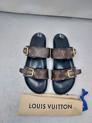 Louis Vuitton Brown Buckle Bom Dia Monogram Flat Slide Sandal Size EU 40 US 10 | eBay US