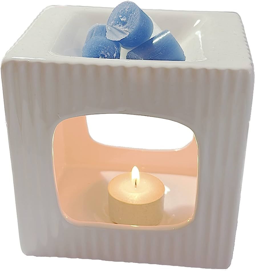 Daisy Blue Tealight Wax Melt Warmer Contemporary White Ceramic Wax Burner and Tart Cube Melt. Aro... | Amazon (US)