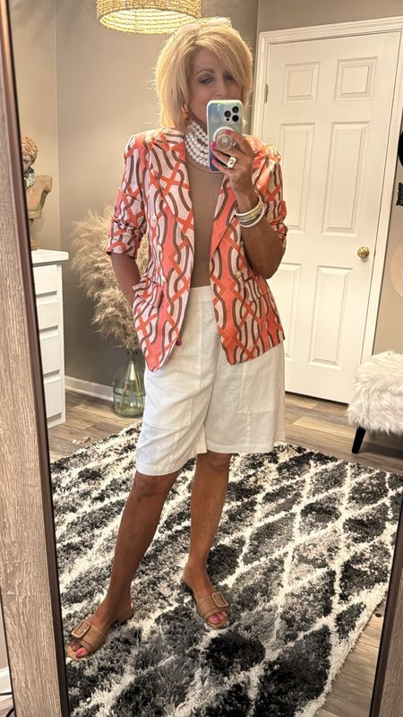 I sized down from
a med to a small in my linen shorts.  They are fabulous & I snagged them in 2 colors!!!  (My blazer will be available on my live tonight)

#LTKshoecrush #LTKworkwear #LTKstyletip