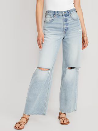 Extra High-Waisted Ripped Baggy Wide-Leg Non-Stretch Jeans for Women | Old Navy (US)