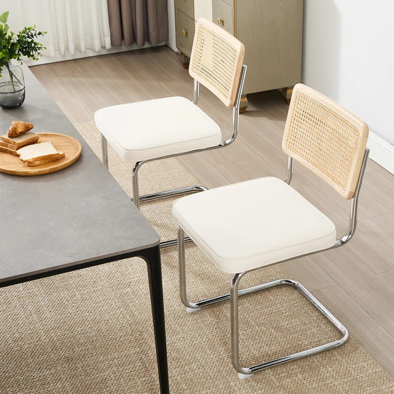 Crumley 18.8" H Upholstered Side Chair with Cane Rattan Back and Steel Frame | Wayfair North America