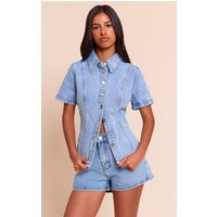 Petite Light Blue Denim Mini Shorts | PrettyLittleThing UK