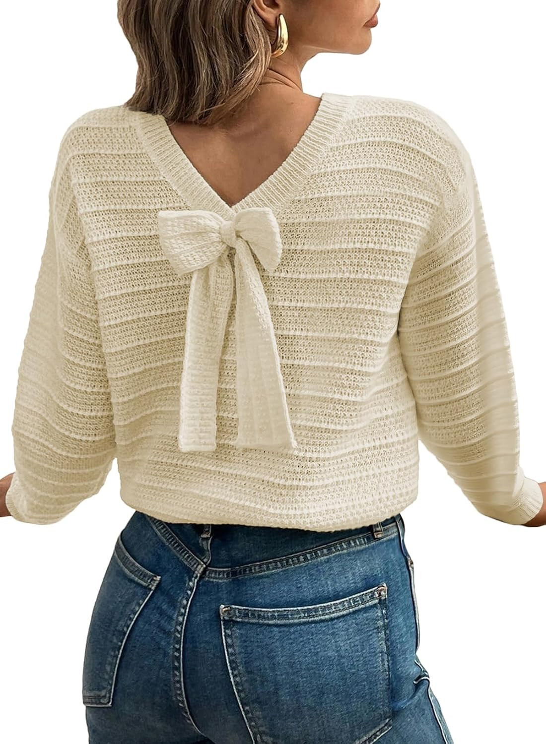 EVALESS Womens Bow Sweaters Pullover Knit Tops Fall Outfits | Amazon (US)