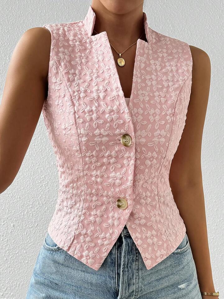 SHEIN Privé Women Fashion Textured Jacquard V-Neck Vest Blazer Jacket   Summer Outfits | SHEIN U... | SHEIN