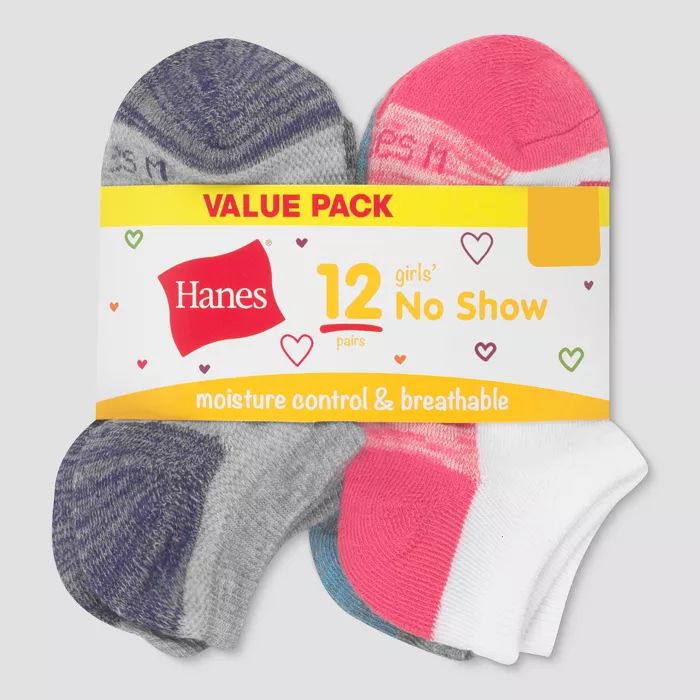Hanes Girls' 12pk No Show Socks - Colors Vary | Target