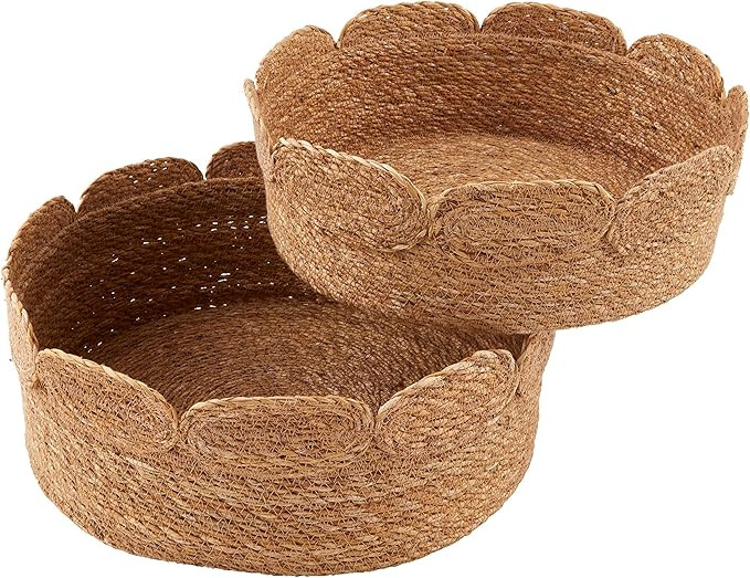 Mud Pie Scalloped Jute Basket Set, Brown | Amazon (US)