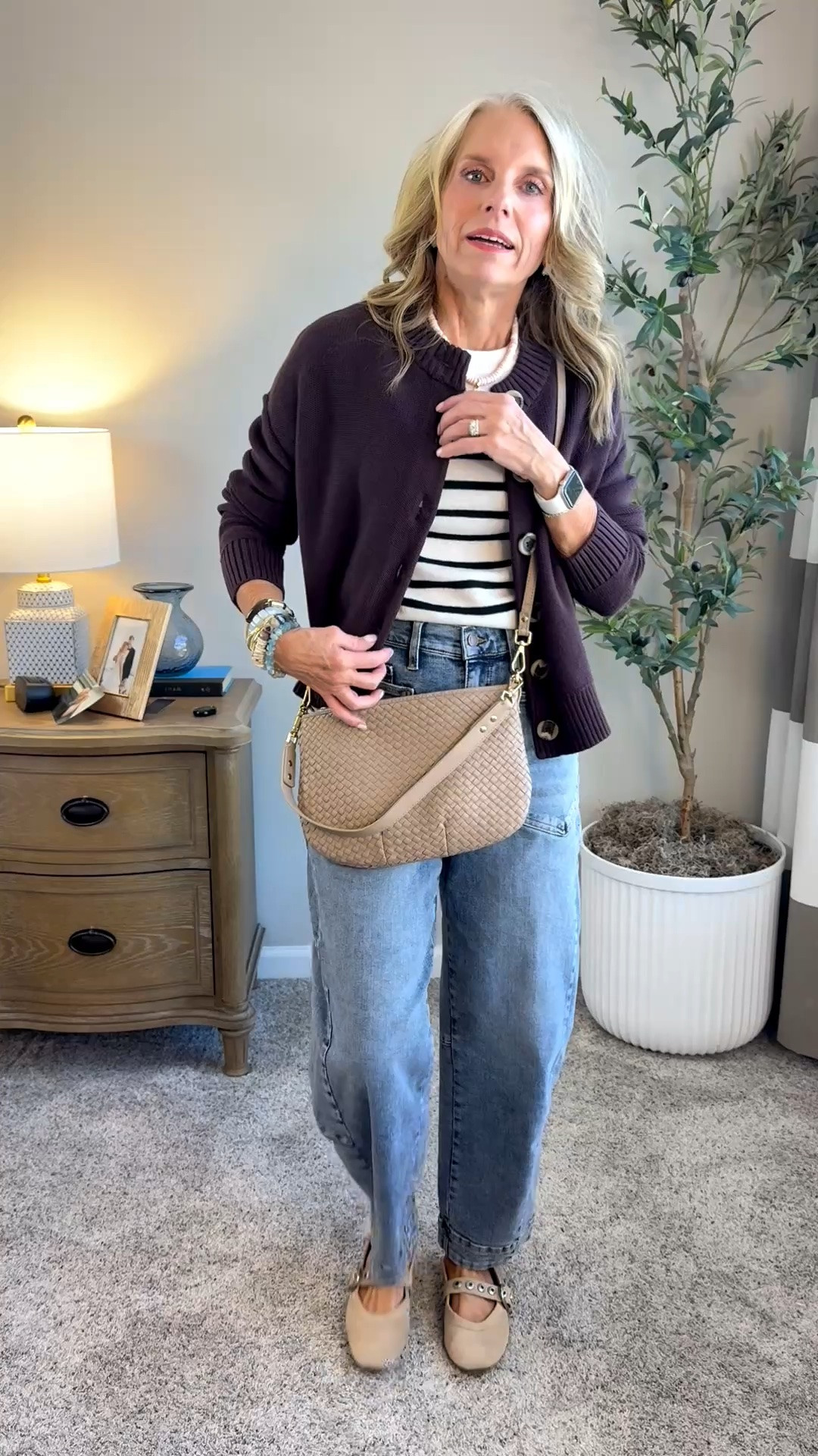 All the colors of this @Quince “big button sweater” are closet worthy!!! I wear XS. This pair of @Ruti jeans is so cute. Super comfy. I sized up to a 6 in this style.