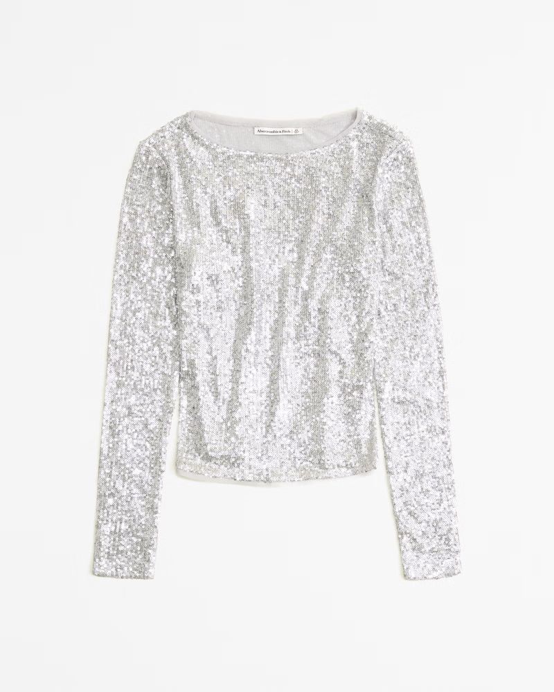 Women's Long-Sleeve Sequin Boatneck Top | Women's Tops | Abercrombie.com | Abercrombie & Fitch (US)