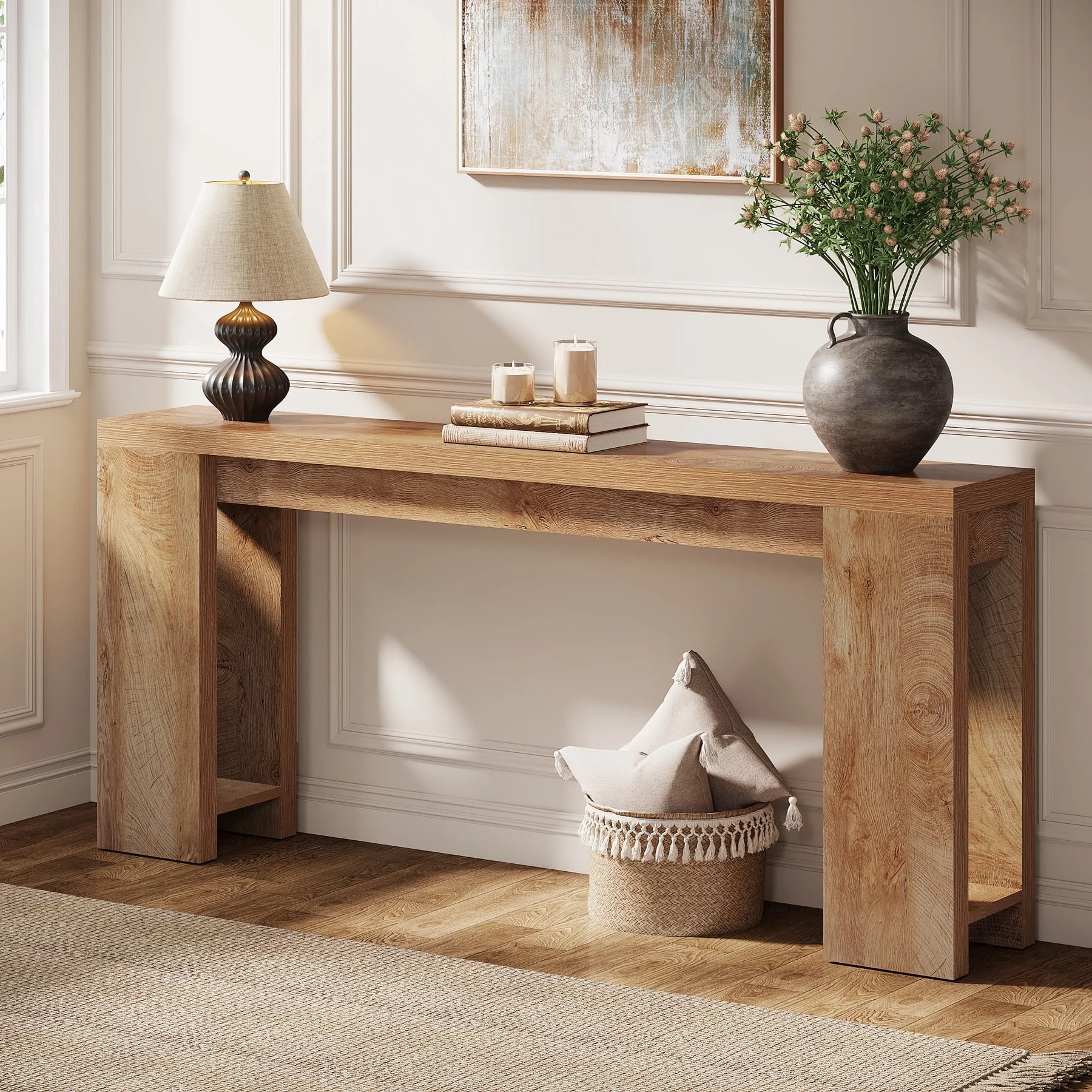 Tribesigns 70.9-Inch Console Table, Farmhouse Narrow Wood Sofa Table Behind Couch, Light Oak Brown | Walmart (US)