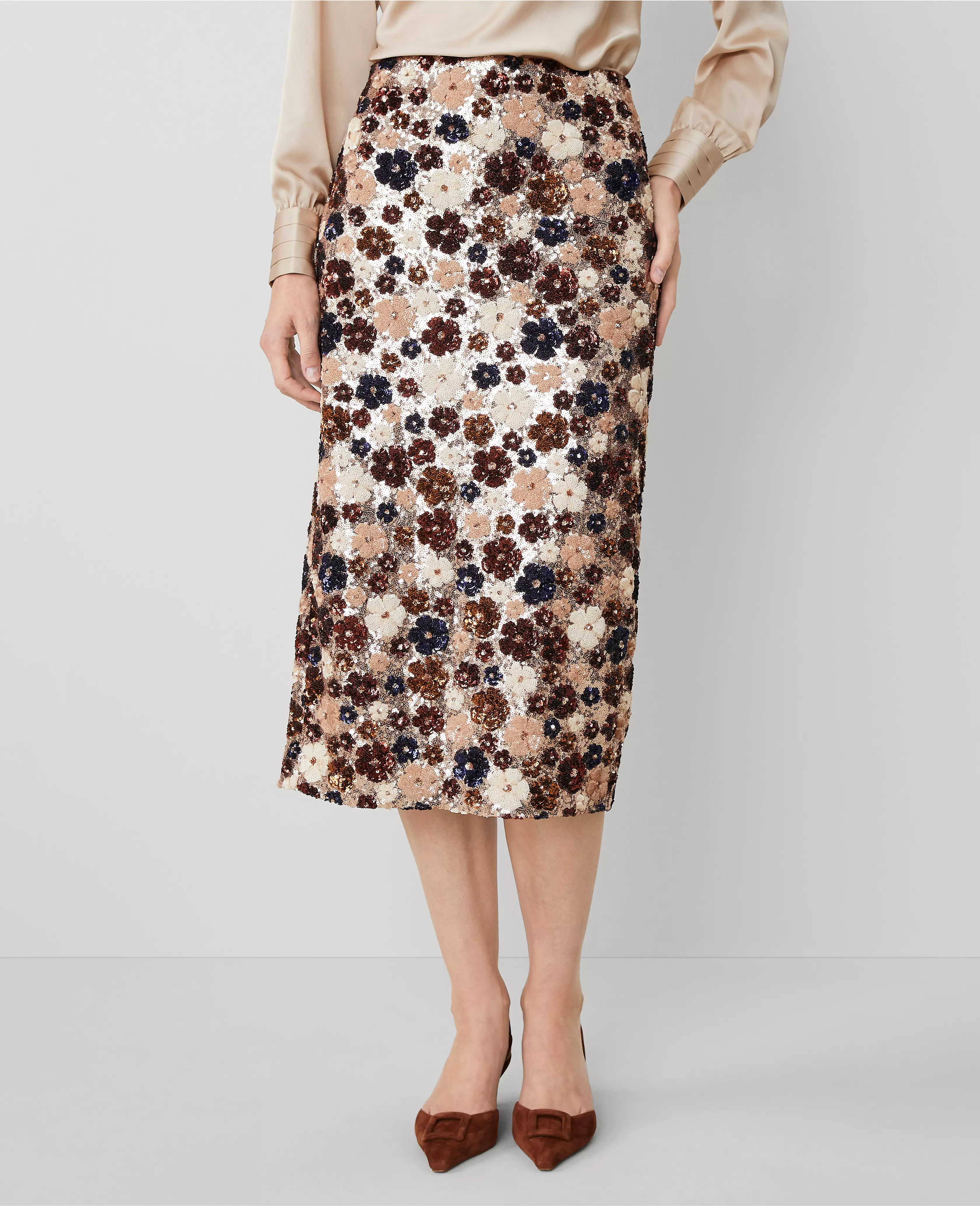 Floral Sequin Midi Pencil Skirt | Ann Taylor (US)