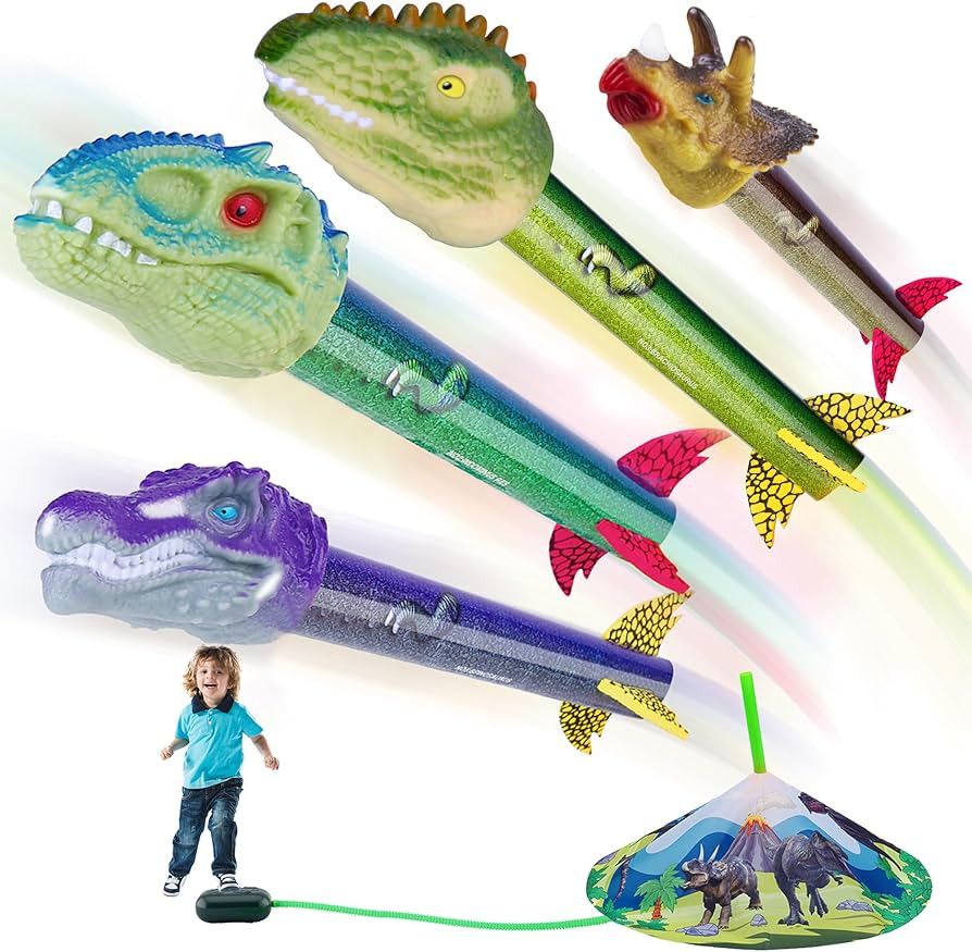 Dinosaur Toy Rocket Launcher for Kids - Launch Up to 100 Ft, 4 Rockets, Outdoor Outside Toys for ... | Amazon (US)