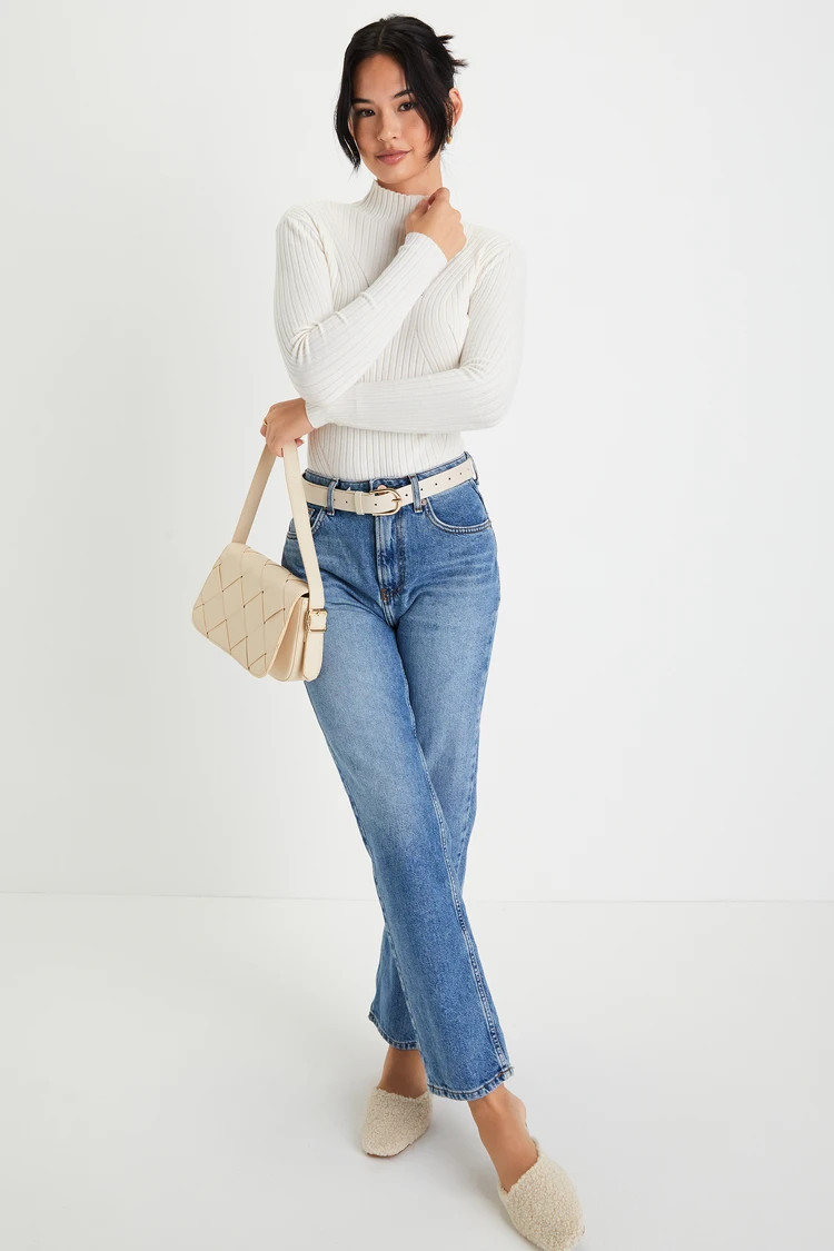 Crawford Ivory Long Sleeve Mock Neck Bodysuit | Lulus